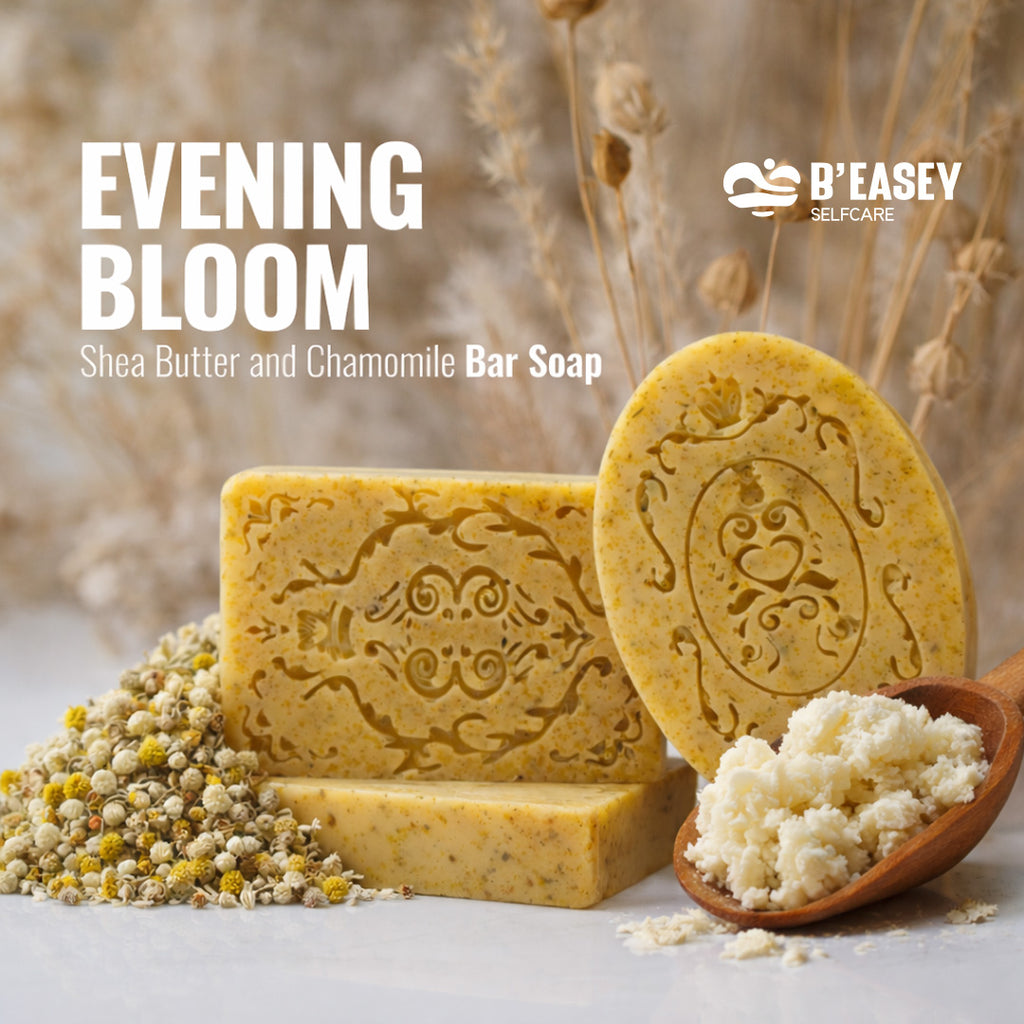 B'Easey Selfcare Evening Bloom | Jabón artesanal en barra de manteca de karité y manzanilla, 113 g