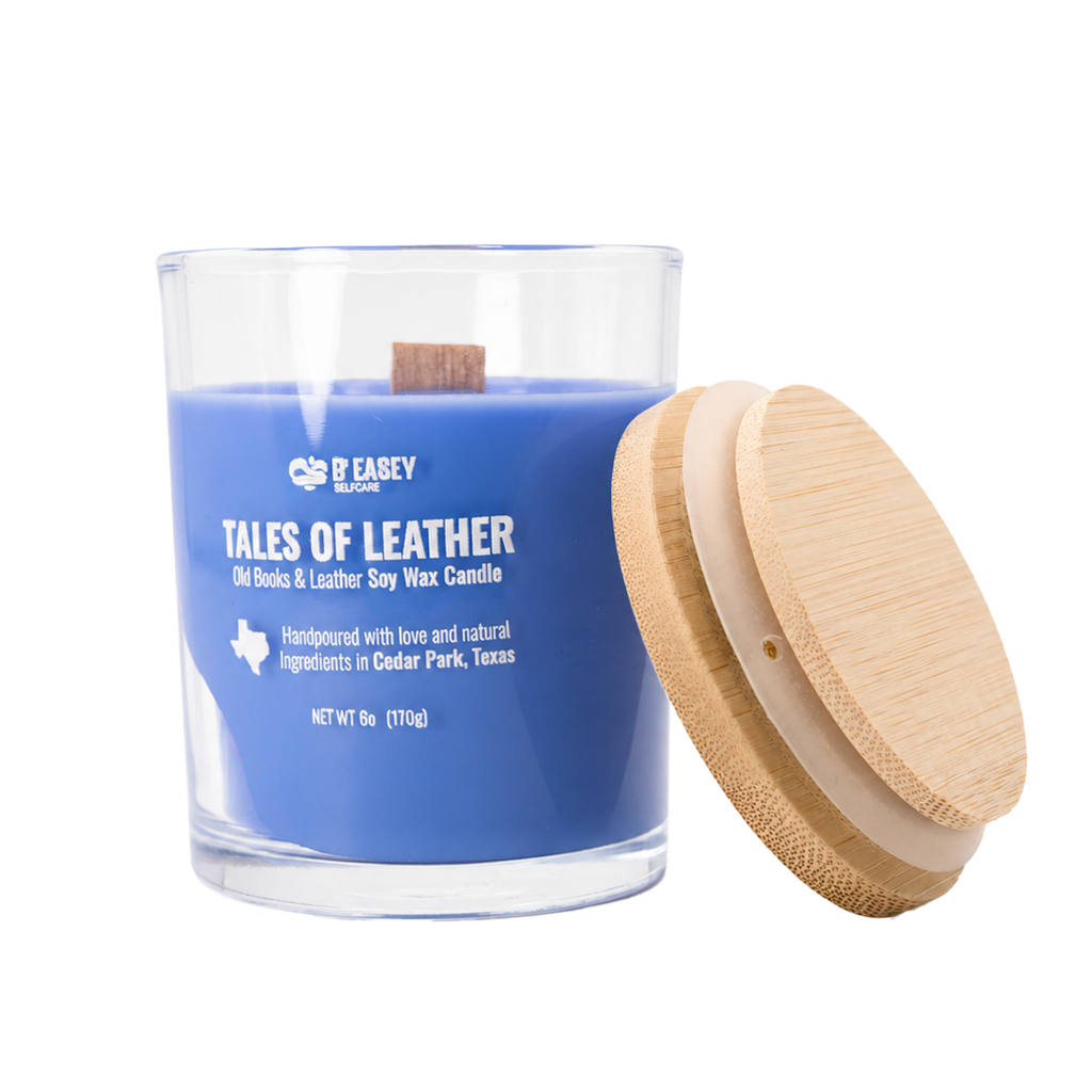 Velas de cera de soja B'Easey Selfcare - Tales of Leather  | Libros antiguos y cuero - 85 g