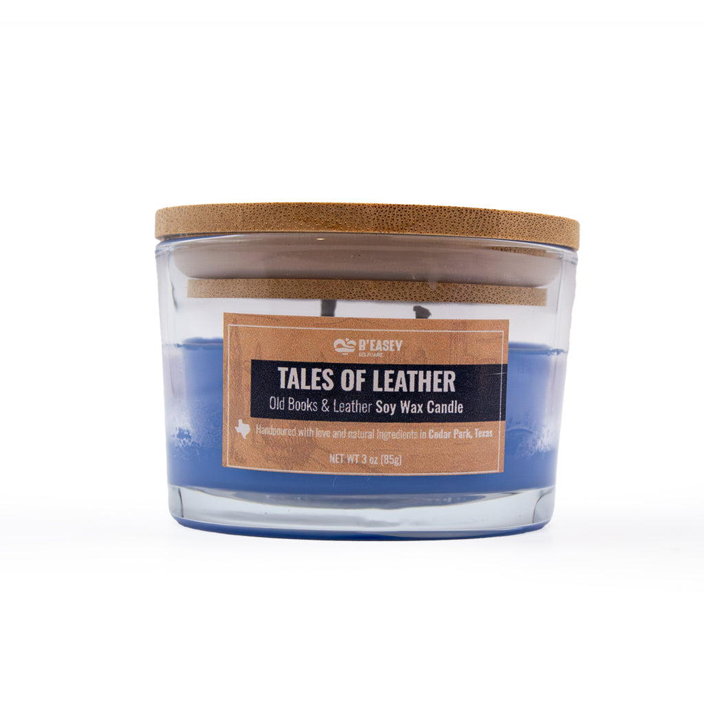 Velas de cera de soja B'Easey Selfcare - Tales of Leather  | Libros antiguos y cuero - 85 g
