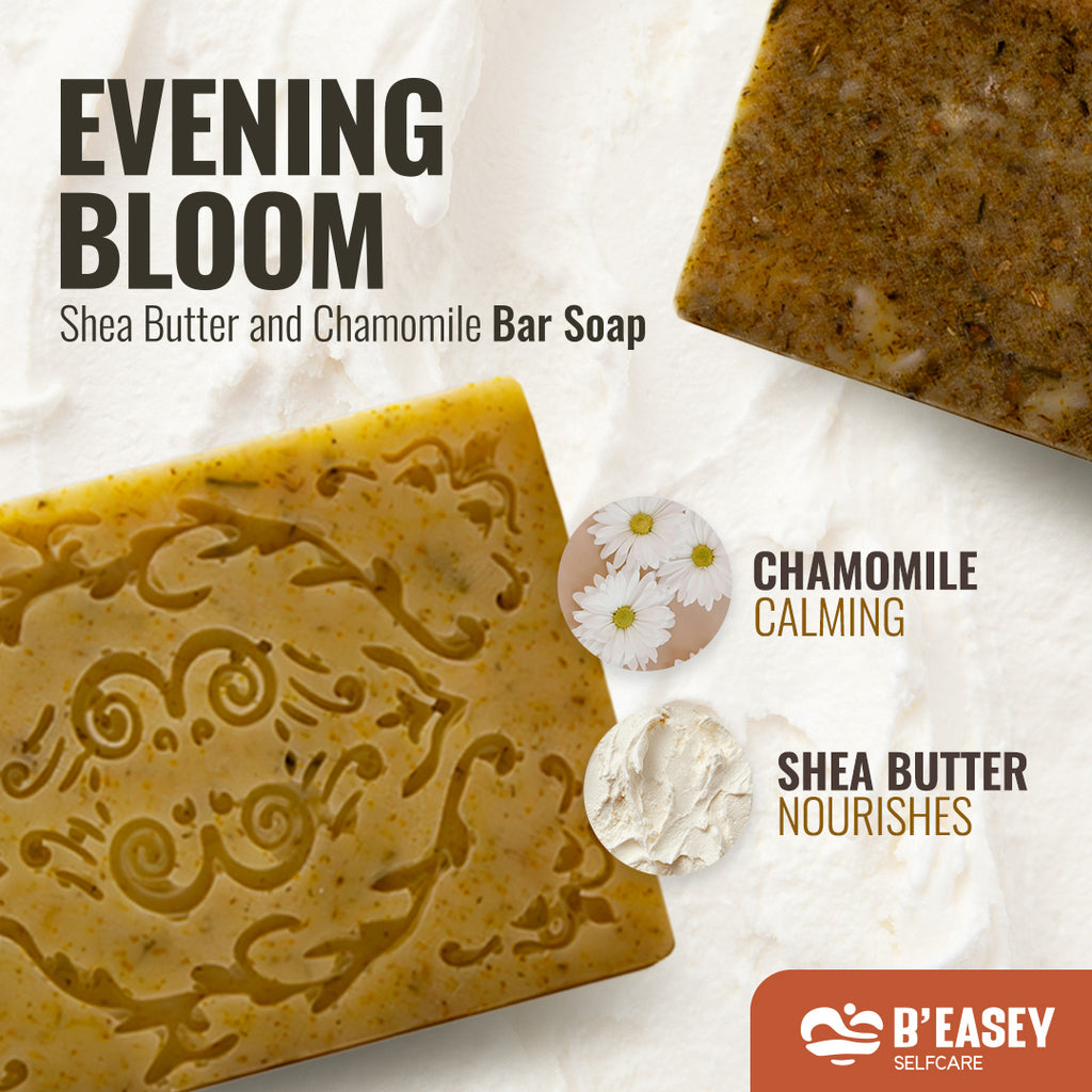 B'Easey Selfcare Evening Bloom | Jabón artesanal en barra de manteca de karité y manzanilla, 113 g