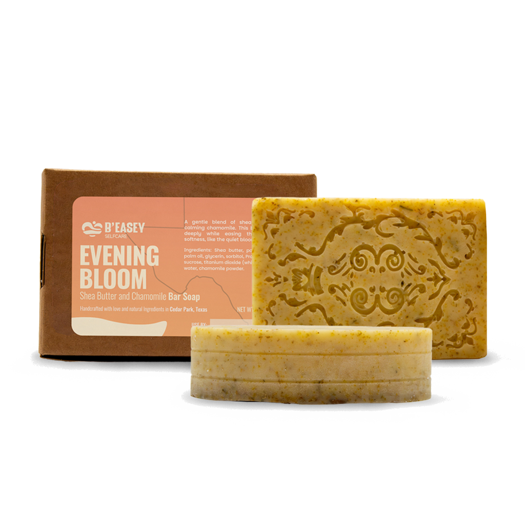 B'Easey Selfcare Evening Bloom | Jabón artesanal en barra de manteca de karité y manzanilla, 113 g