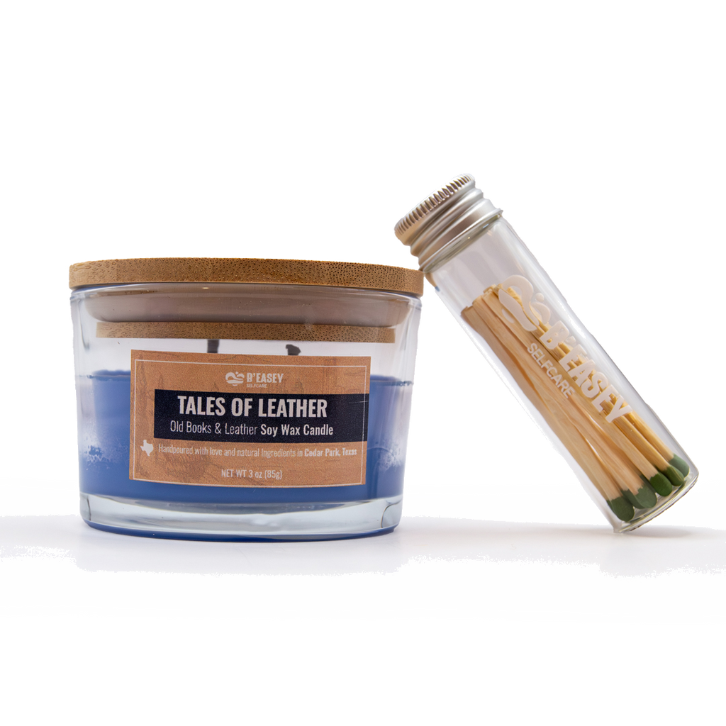 Velas de cera de soja B'Easey Selfcare - Tales of Leather  | Libros antiguos y cuero - 85 g